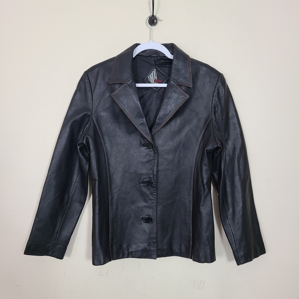 Tibor Black Leather Womens M Jacket Biker Moto Grunge Y2K‎ Streetwear Retro Edgy